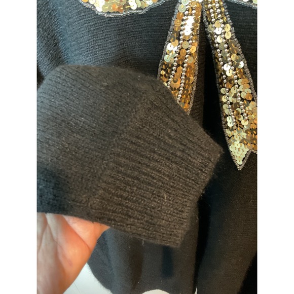 Vintage Venezia Vitale Women's 1x SilkAngora Blend Black Sweater Gold Sequin Bow - Picture 3 of 9